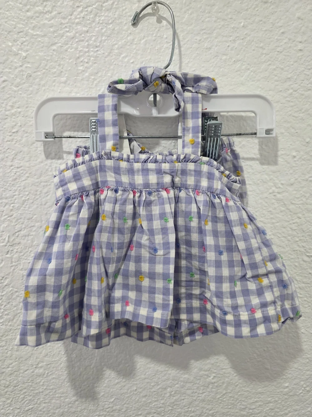 Baby GAP Lavender Gingham Embroidered Dot Sundress 3 Piece